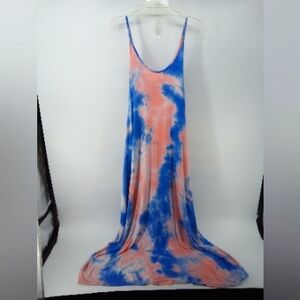 Fashion Nova Tie Dye Blue Peach Pink Maxi Dress S Boho 60's Theme Party Summer
